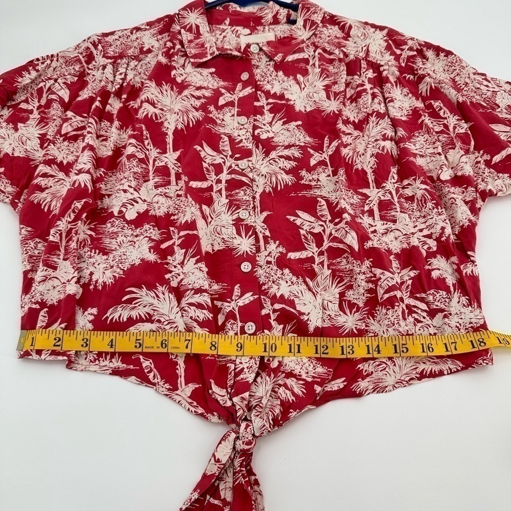 American Eagle Button Down Women’s Tie Front Tropical Print Viscose Top Size L - Picture 13 of 14